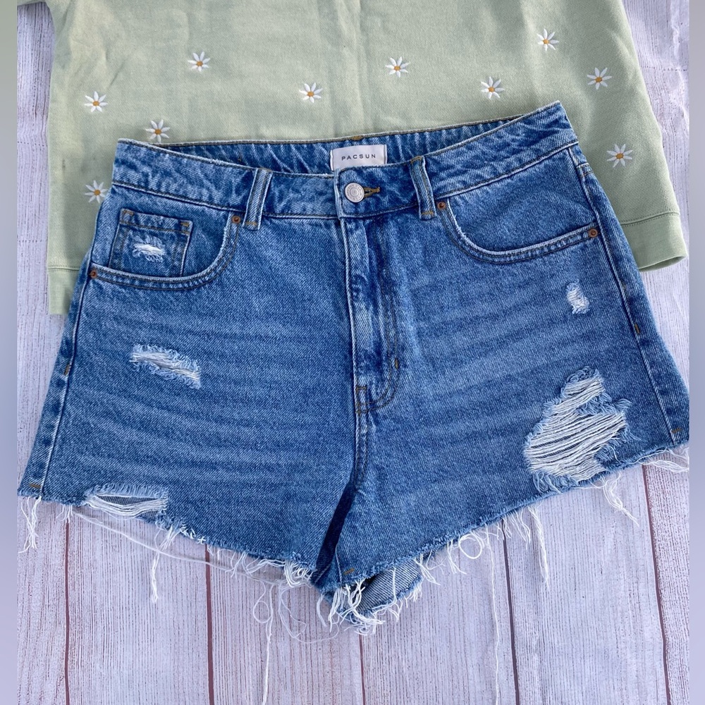 PacSun Jean Shorts: Like New* Light Blue Ripped Shorts: size 29/ US 8